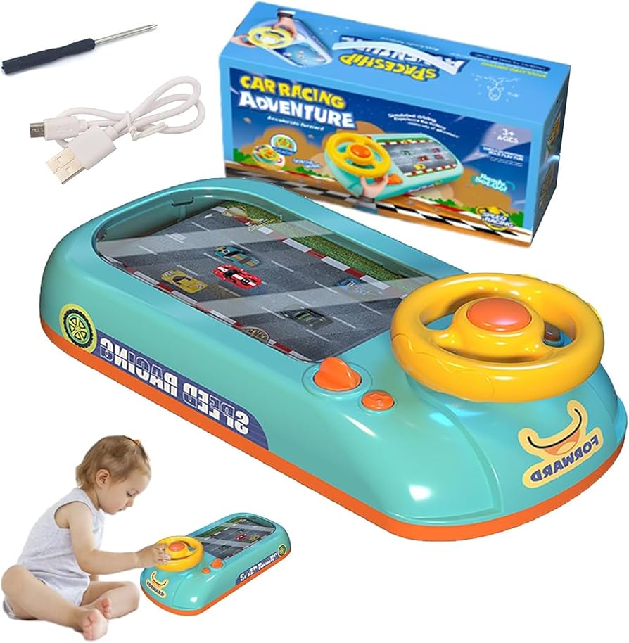 Children’s Racing Car Adventure Steering Wheel Electric Desktop Game Avoid Simulated Driving Educational Toys