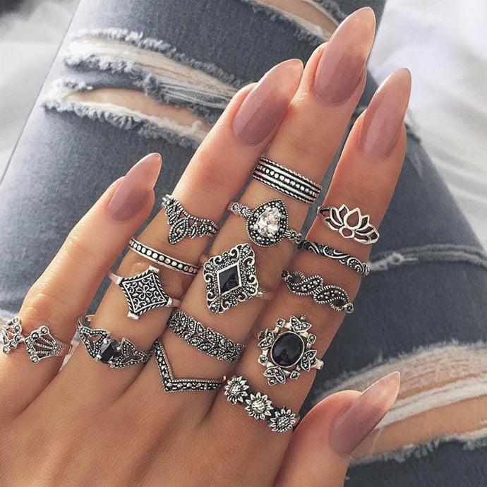 Stylish 15 pcs rings set for girls (Rings Size 15mm to 18mm)