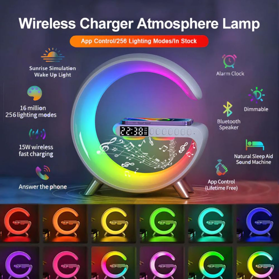 G" Shaped Speaker RGB Light Table Lamp With Wireless Charger