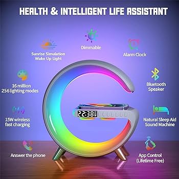 G" Shaped Speaker RGB Light Table Lamp With Wireless Charger