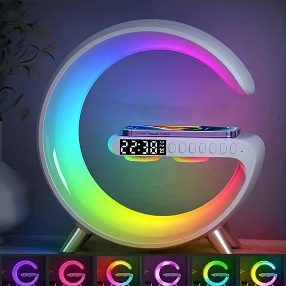 G" Shaped Speaker RGB Light Table Lamp With Wireless Charger